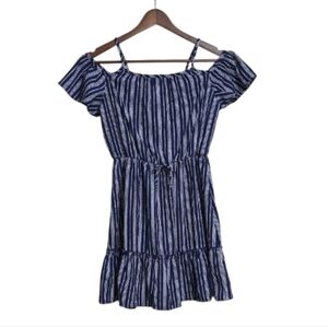 Jenna & Jessie Blue and White Striped Off-Shoulder Girls Dress